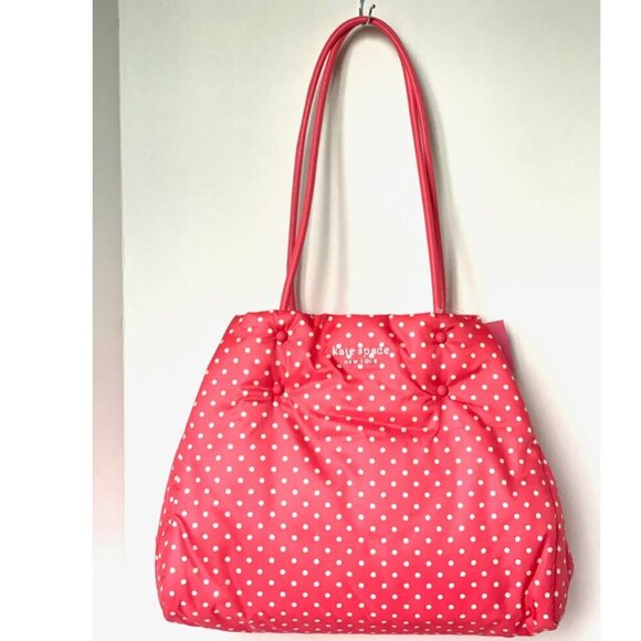 Kate Spade Everything Puffy Tote Dots Pink Nylon Leather Large Shoulder Bag - Picture 4 of 13